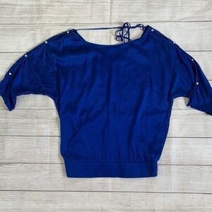 White House Black Market WHBM Silk Chic Royal Blue Women's Blouse